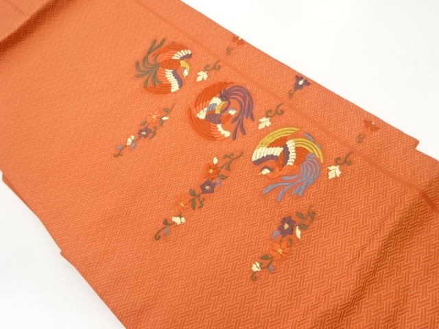 唐織花唐草に鳥模様織出し名古屋帯